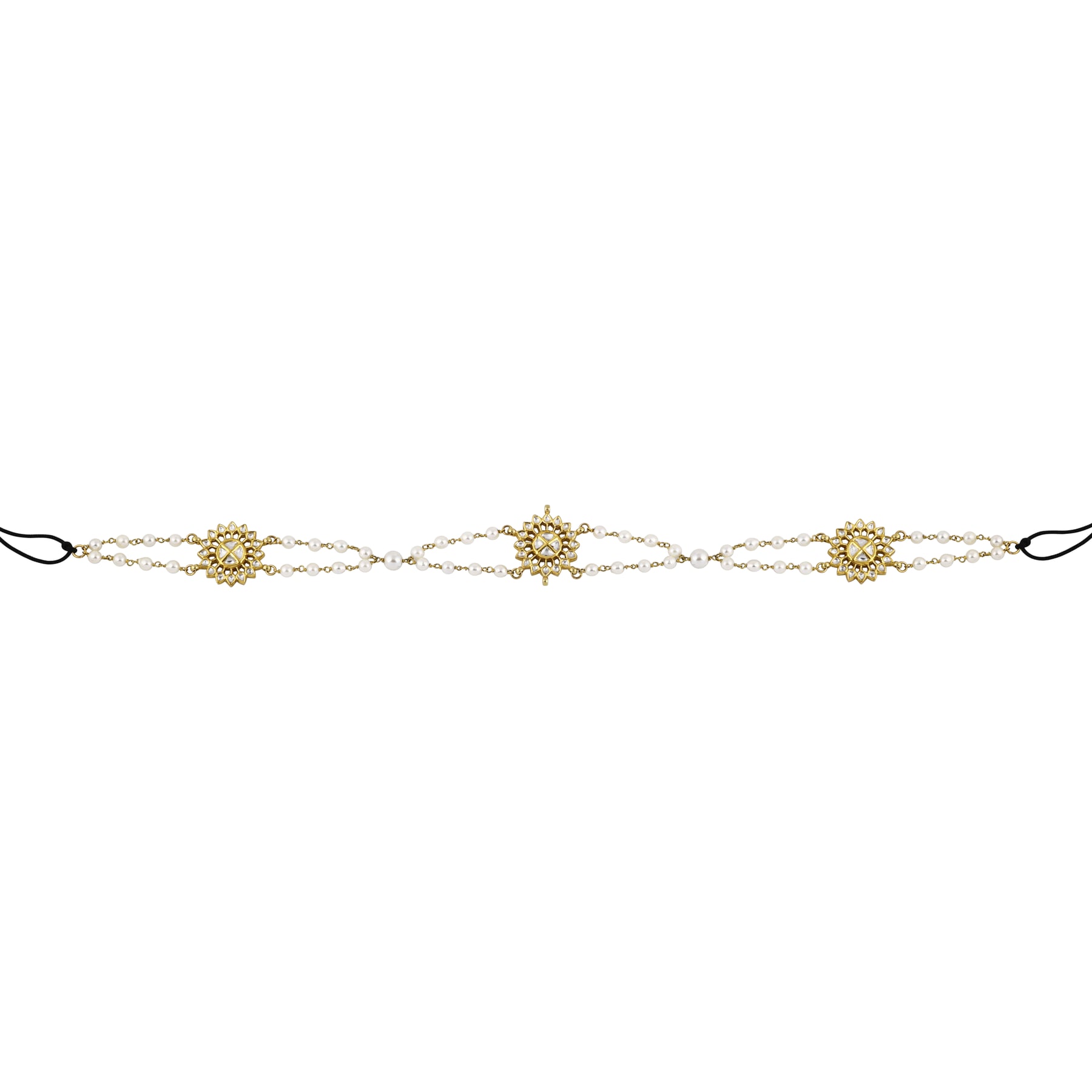 Floral Polki Diamond Sheeshpatti with Pearls & Adjustable Dori